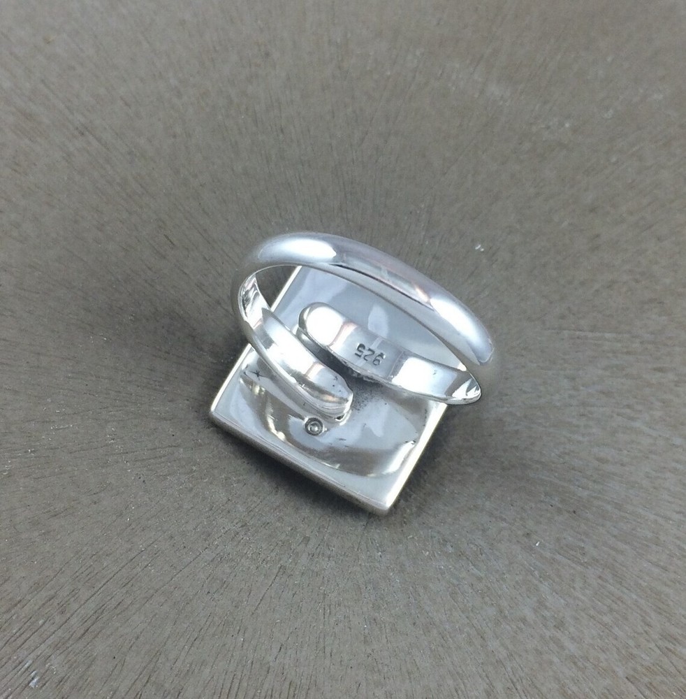 Sterling Silver Ring Blank 15mm Square Bezel Cabochon Setting Adjustable Finding