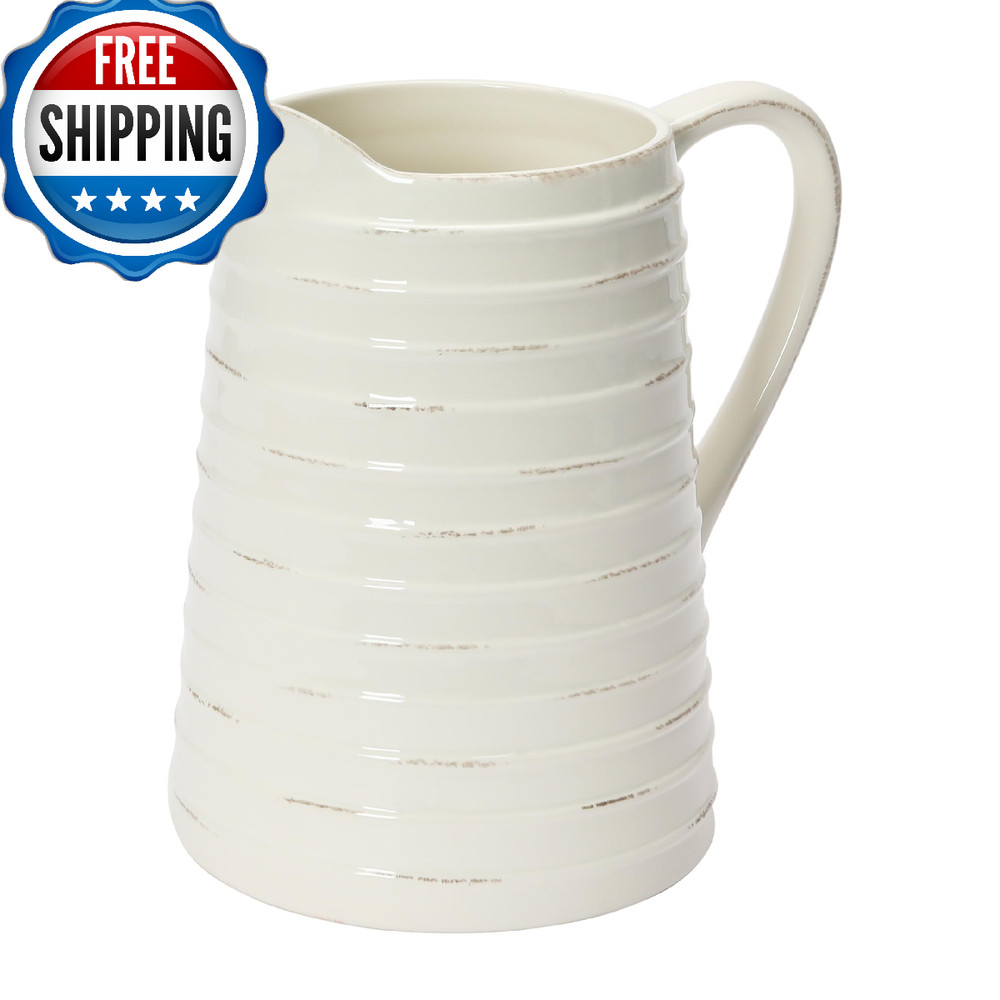 Creative Co-Op White Ceramic Pitcher for Modern Host - Stylish Serveware
