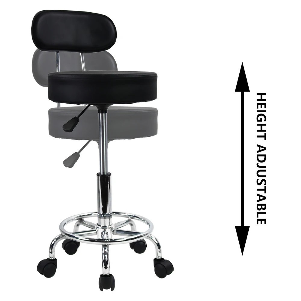 PU Leather Rolling Stool Mid-Back with Footrest HeightAdjustable Office Computer