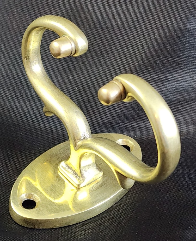 Three Early Antique Brass Fireplace Tool Jamb Hooks