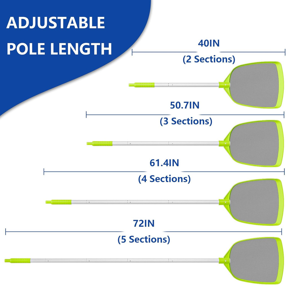 72" Pool Skimmer Net with Adjustable Pole Heavy Duty Leaf Rake Cleaning Tool Set