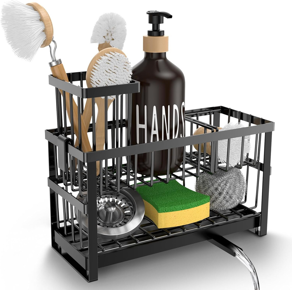 2-Tier Kitchen Sink Caddy – Sponge & Brush Holder, 4-Section Organizer