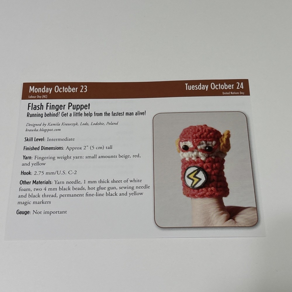 Flash Finger Puppet Crochet Pattern Card Page