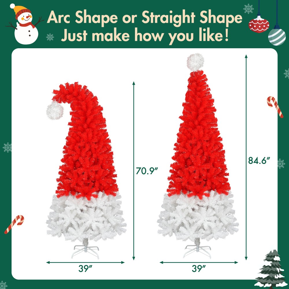 6FT Santa's Hat Shape Artificial Whimsical Christmas Tree with LED Light