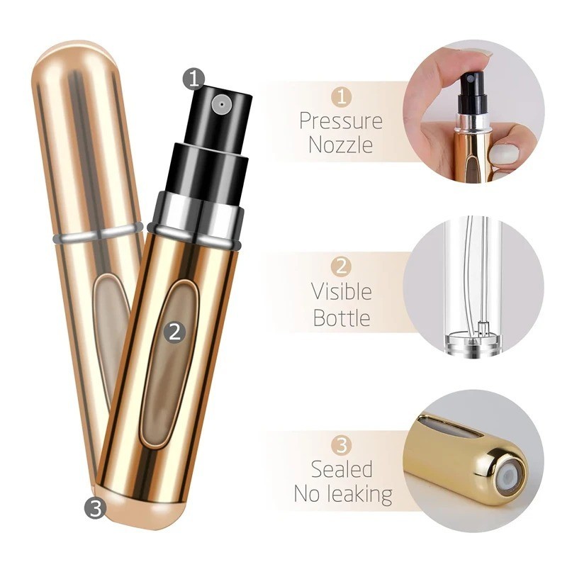 5ml Perfume Atomizer Refillable Spray Bottle Mini Aluminum Travel Container