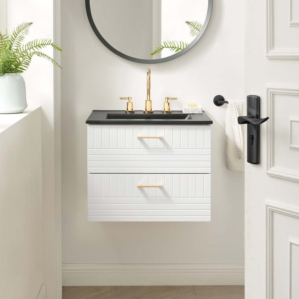 Modway Daybreak 24" Wall-Mount Bathroom Vanity in White Black
