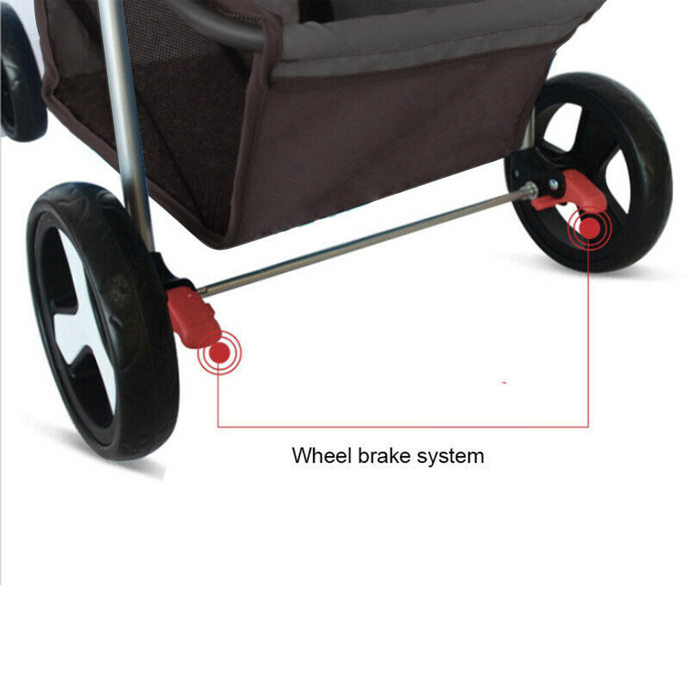 3/4 Wheels Foldable Pet Strollers Cat Dog Cage Strollers w/ Cup Holder & Basket