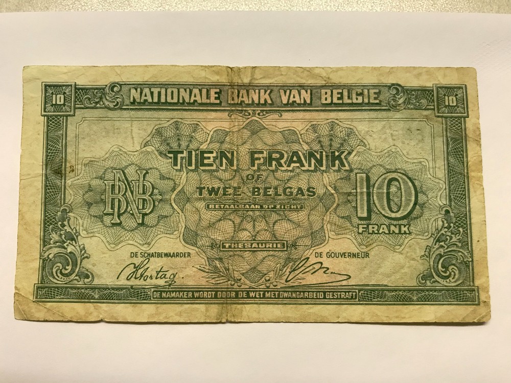 1943 Belgium 10 Francs Fine #14469