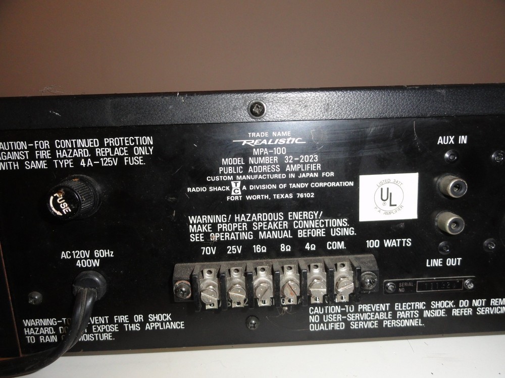 Realistic MPA-100 100 Watt Solid State PA Amplifier