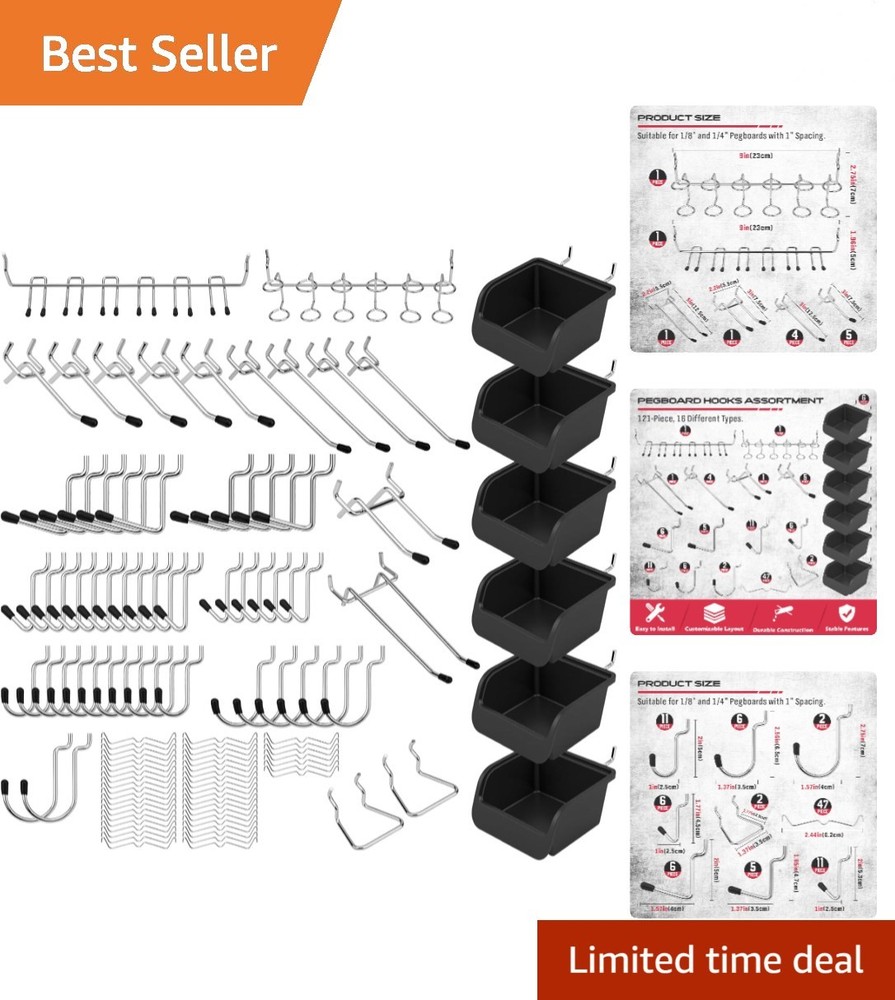 Efficient 121-Piece Pegboard Kit - Rust-Resistant Hooks & Boxes for Any Space