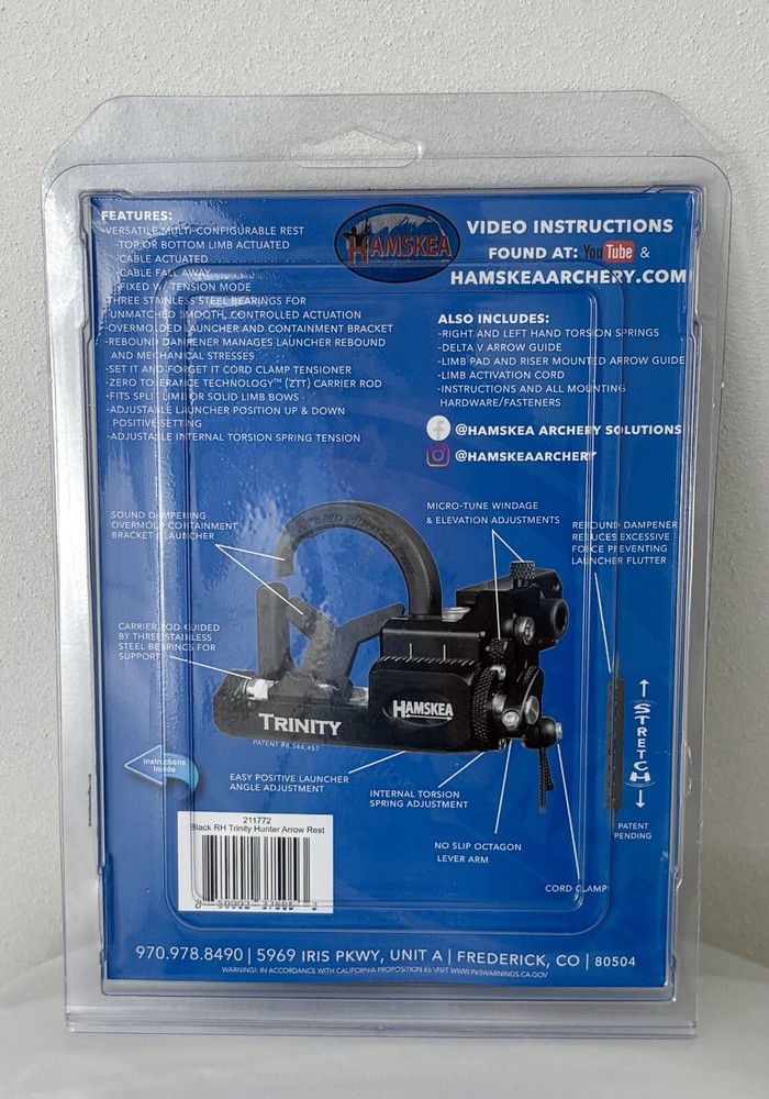 Hamskea Trinity Hunter Pro Micro Arrow Rest Black Right Hand