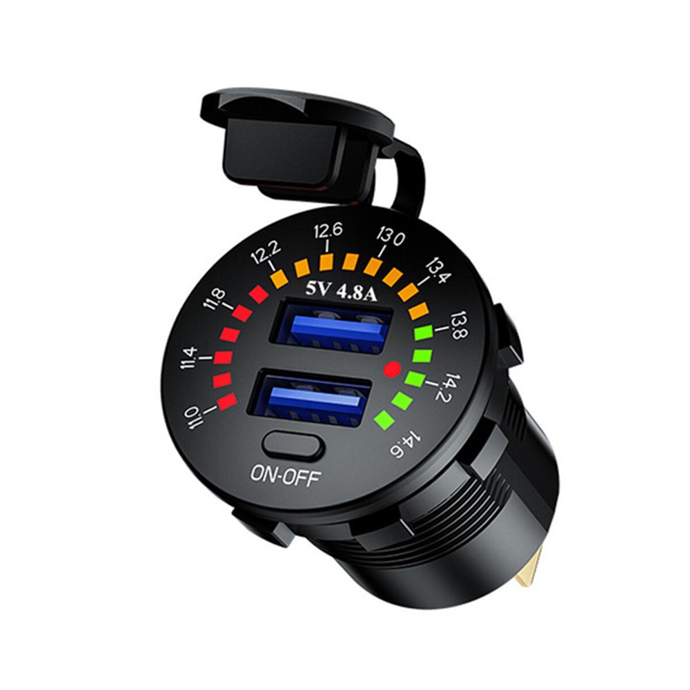 Dual USB Charger Socket Phone Fast Charging With Voltmeter & Switch Waterproof