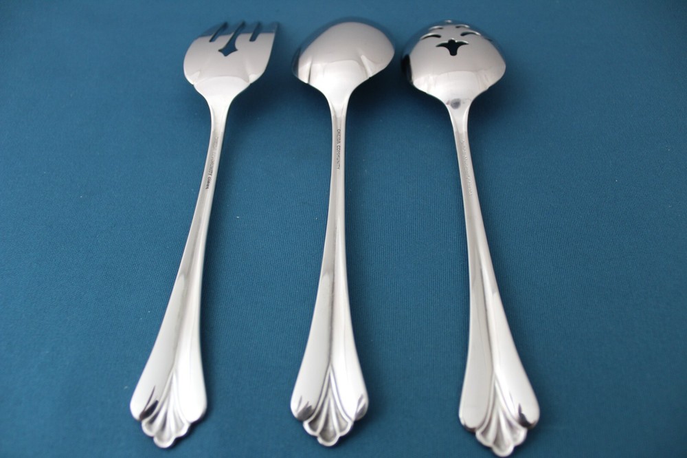 3pc Serving Tablespoon Fork Pierced Oneida ROYAL FLUTE Community