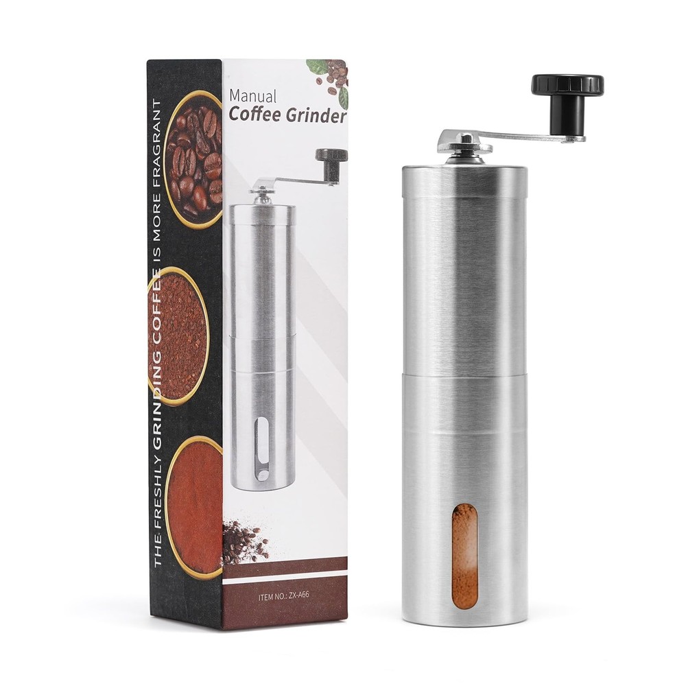 Manual Coffee Grinder with Ceramic Conical Burr - Large size, Silver-white