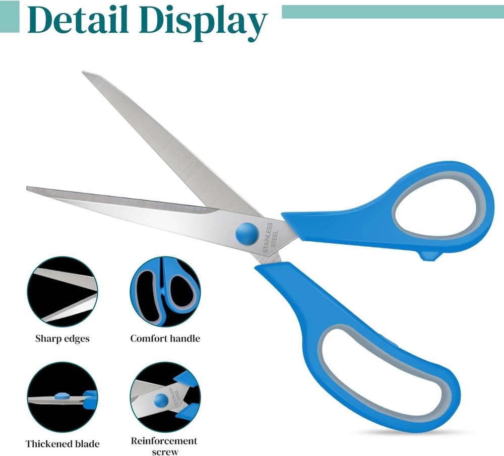8-Inch Multipurpose Scissors Bulk Pack of 3 - Ultra Sharp Blades