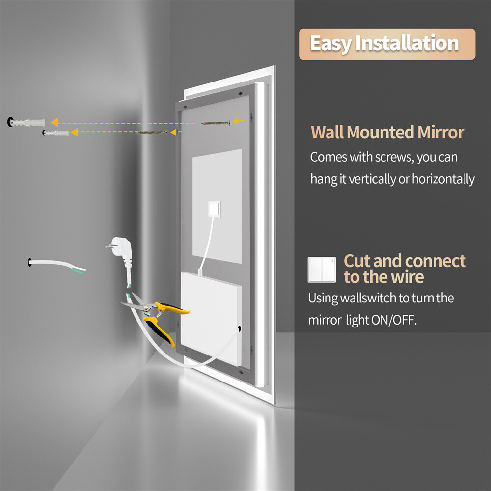 LED Backlit Illuminated Bathroom Mirror Makeup Wall Mirror Touch Sensor Anti-Fog