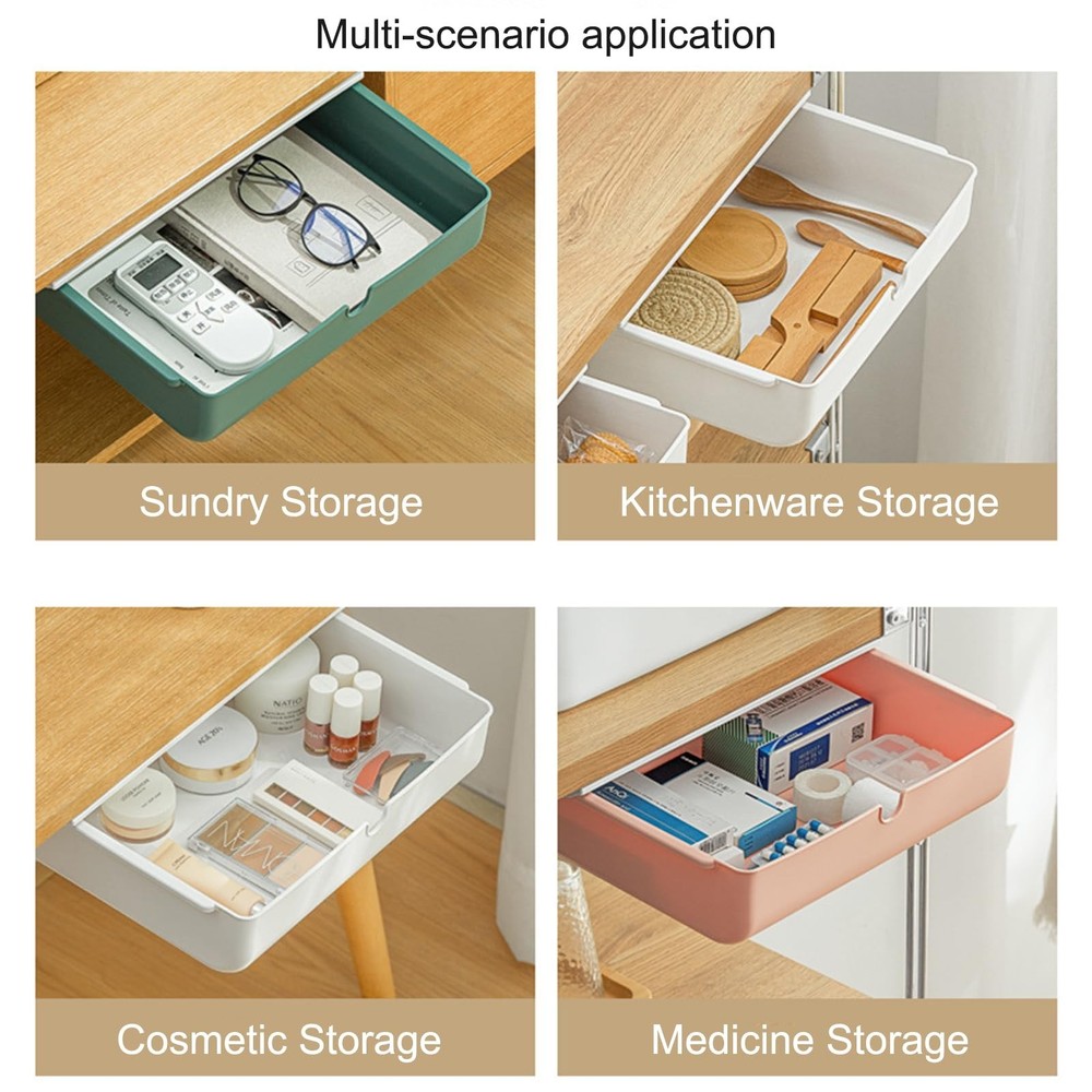 2 Pack Under Desk Drawer, Large & Medium Self-Adhesive Under Desk Organizer, ...
