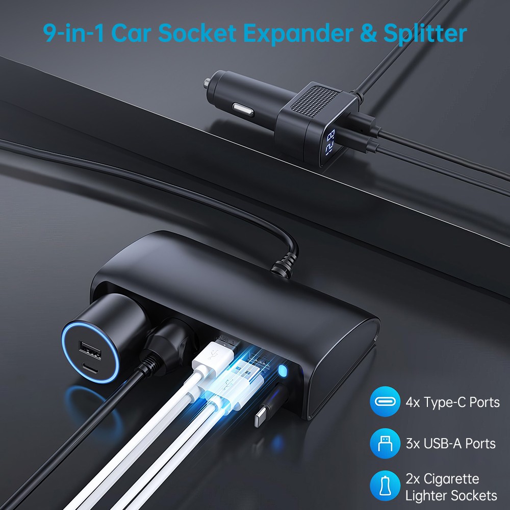 Cigarette Lighter Adapter Socket USB QC3.0 + PD3.0 2 Socket Outlet Splitter