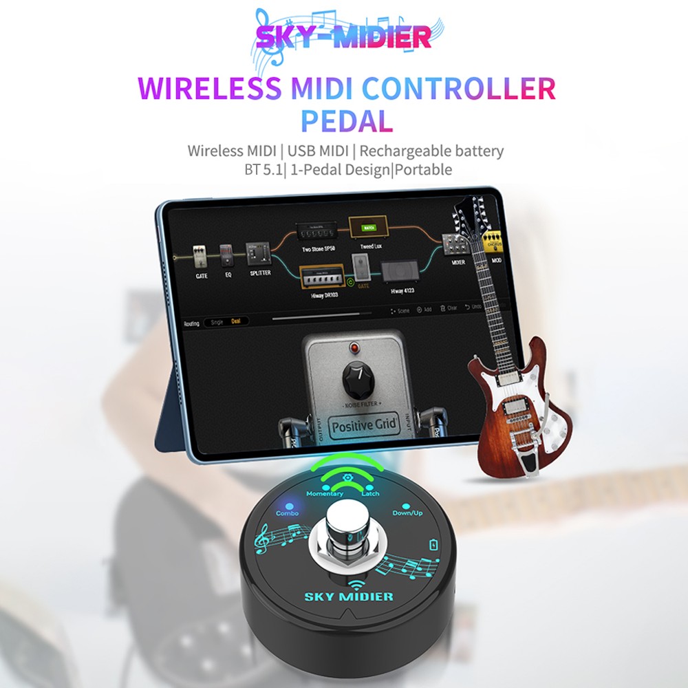 Wireless BT Foot Pedal MIDI Controller Mini Software Effector Controller W9 SLNY