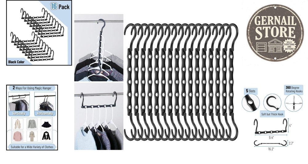 Black Plastic Multi Clothes Hangers - 16 Pack for Optimal Closet Space