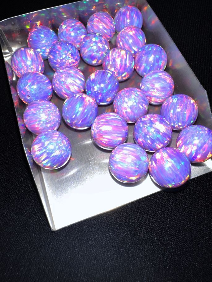 Half Drilled Light Purple Synthetic Lab Created Opal Round Beads
