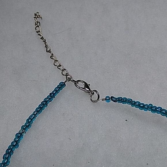Blue graduated crystal seed bead necklace