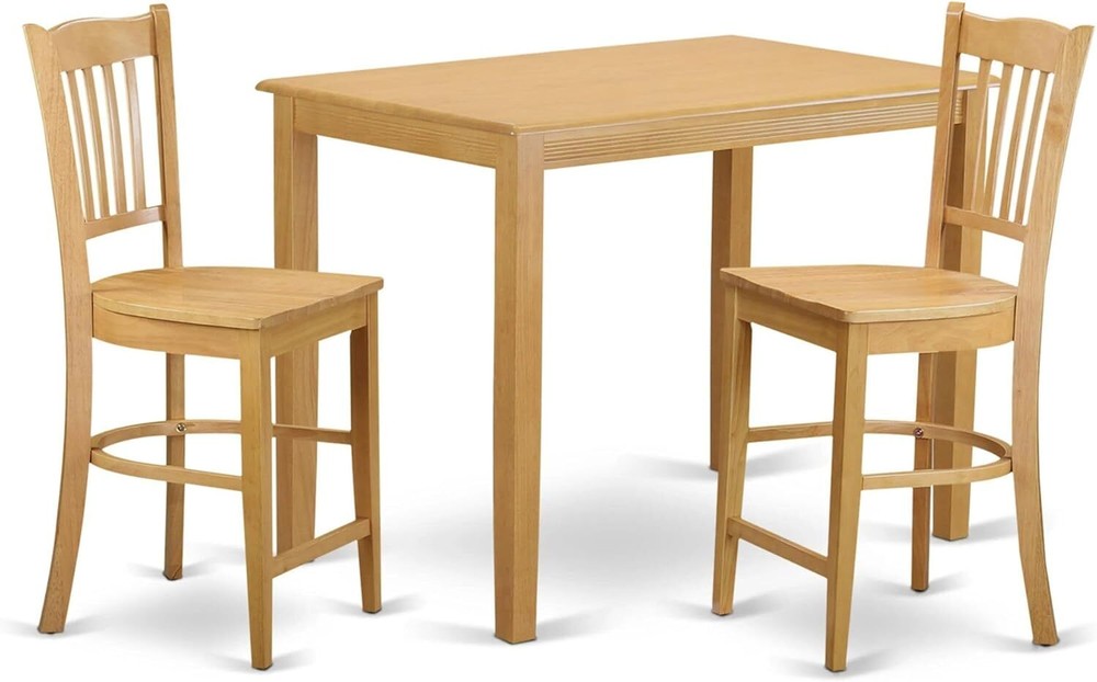 Oak 3-Piece Counter Height Dining Set: Rectangle Table & 2 Chairs Included