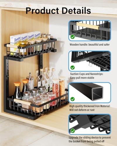 Under Sink Organizer for Bathroom Storage: Pull Out Storage 2 PACK Black