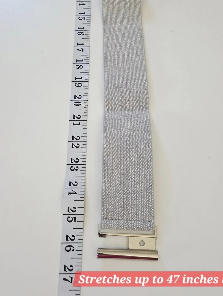 Silver Elastic Belt with Buckle