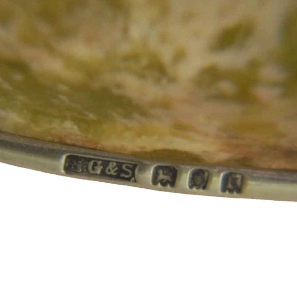 Solid Silver Mounted Serpentine Hardstone Pin Dish, Birmingham 1920 (F????)