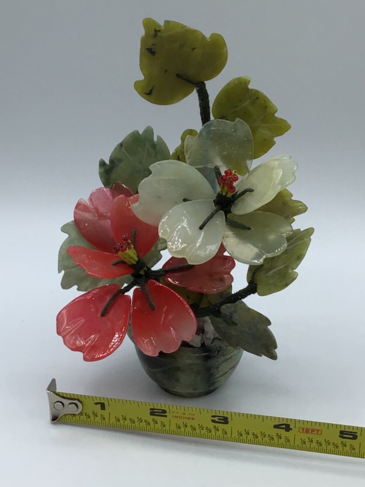 Vintage Chinese Jade Tree Blossom with Marble Base 7"