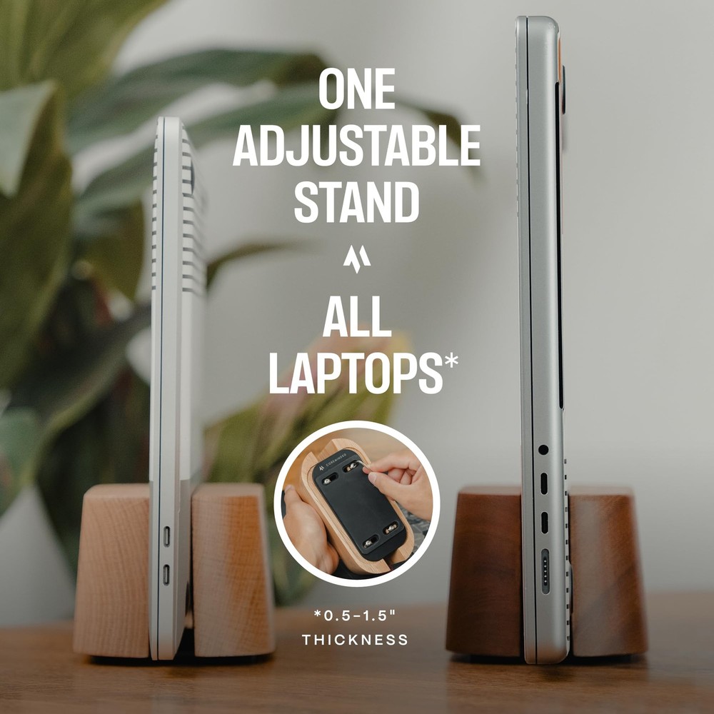 COREMINDED Adjustable Vertical Laptop Stand for Desk, Single, Solid Walnut