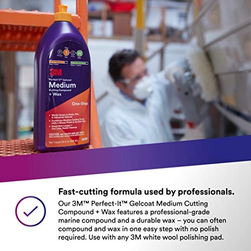 Perfect-It Gelcoat Medium Cutting Compound + Wax, 36106, One-Step 1 Quart