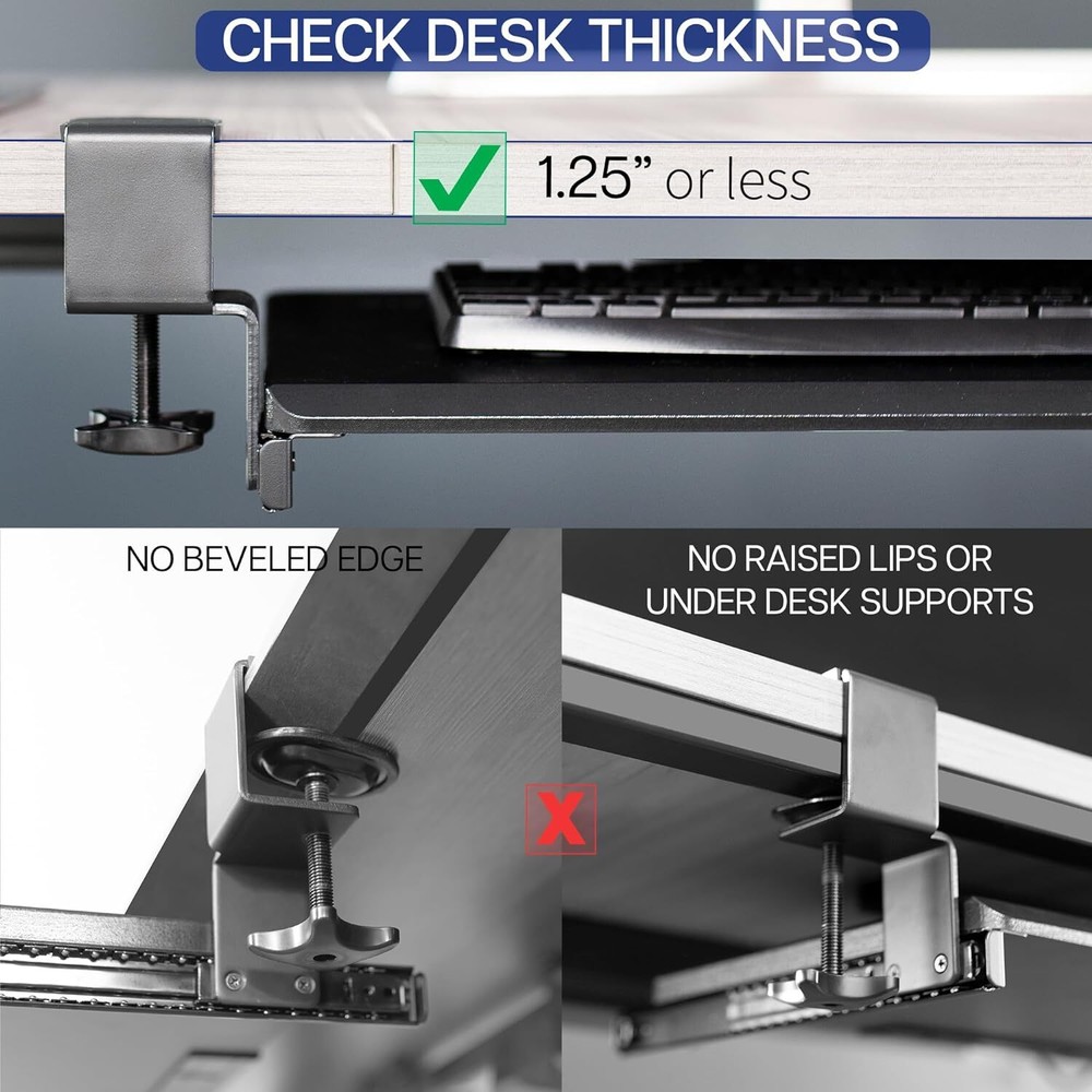 Large Keyboard Tray under Desk Pull Out with Extra Sturdy C Clamp Mount System