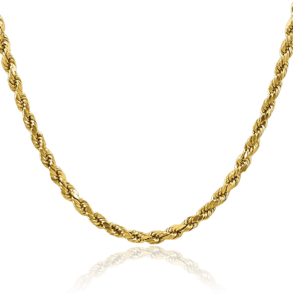 14K Solid Yellow Gold 4mm Rope Chain Necklace