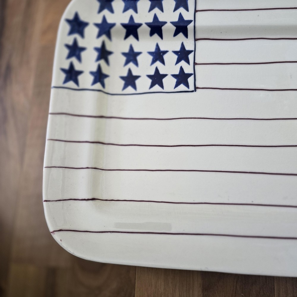 Hartstone Flag Plate Large White Stoneware Rectangular Patriotic Platter USA