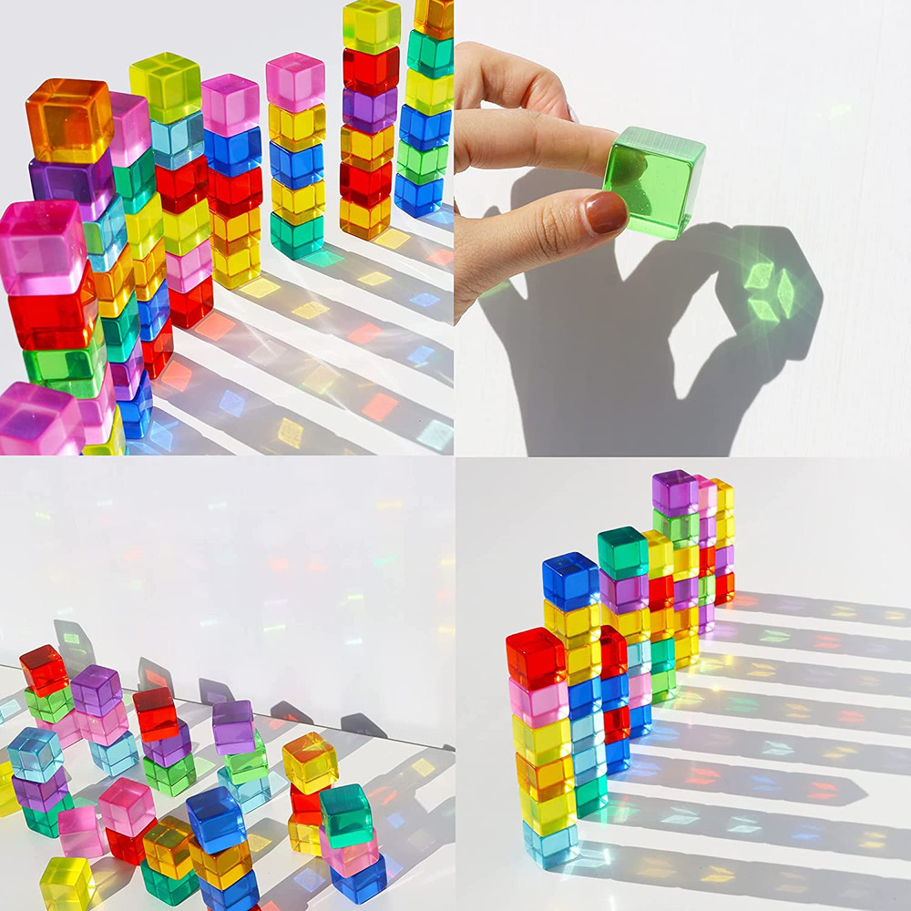 Candywood Rainbow Acrylic Gem Cubes Blocks Children Educational Sensory Training