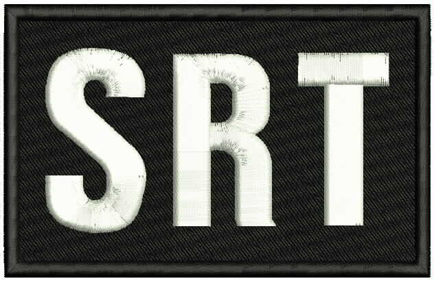 SRT EMBROIDERY PATCH 3X5 hook on back WHITE ON BLACK
