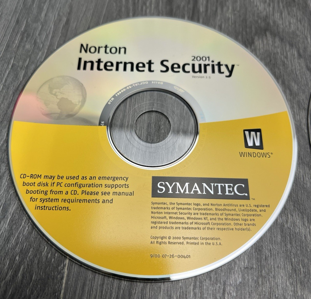 2001 Norton Internet Security and Norton SystemWorks Professional Edition Discs