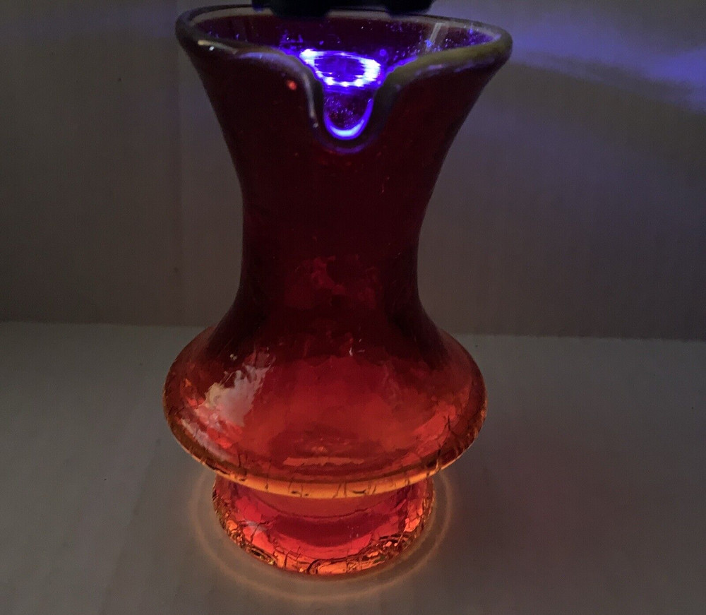 Vintage Amberina Crackle Creamer Small Pitcher Applied Handle - Glows
