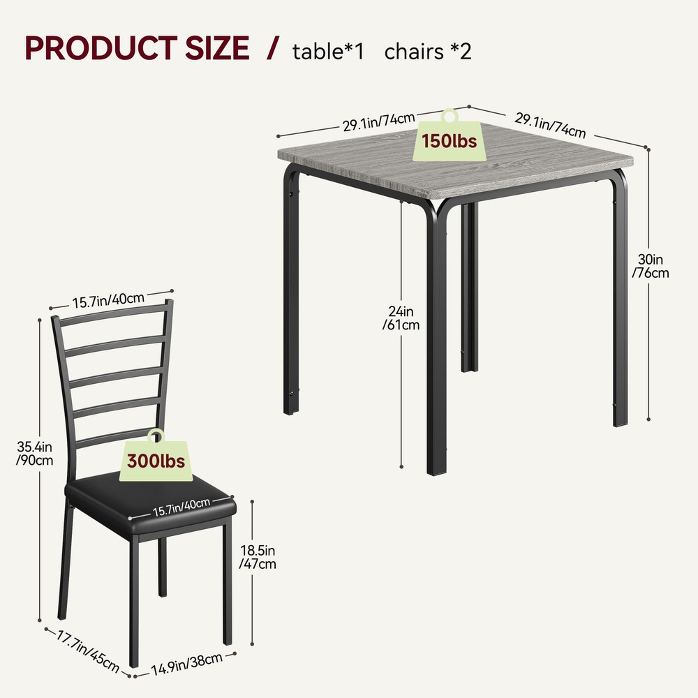 3 Piece Dining Table Set for 2,Wood Modern Kitchen Table and Chairs Dinette Set