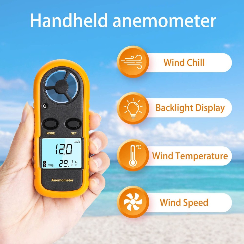 Anemometer Handheld, Light Weight Digital Wind Speed Meter, Wind Speed Temper...