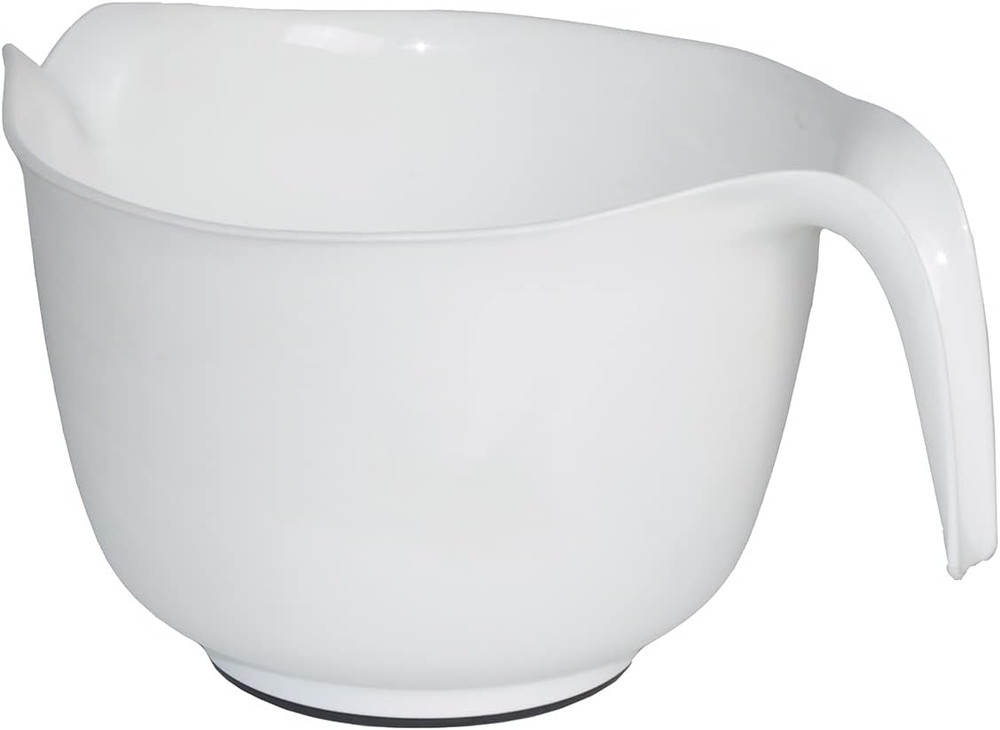 Mixing Bowl with Handle – 3 Quart | Heavy Duty Plastic with Pour Spout and Non-S