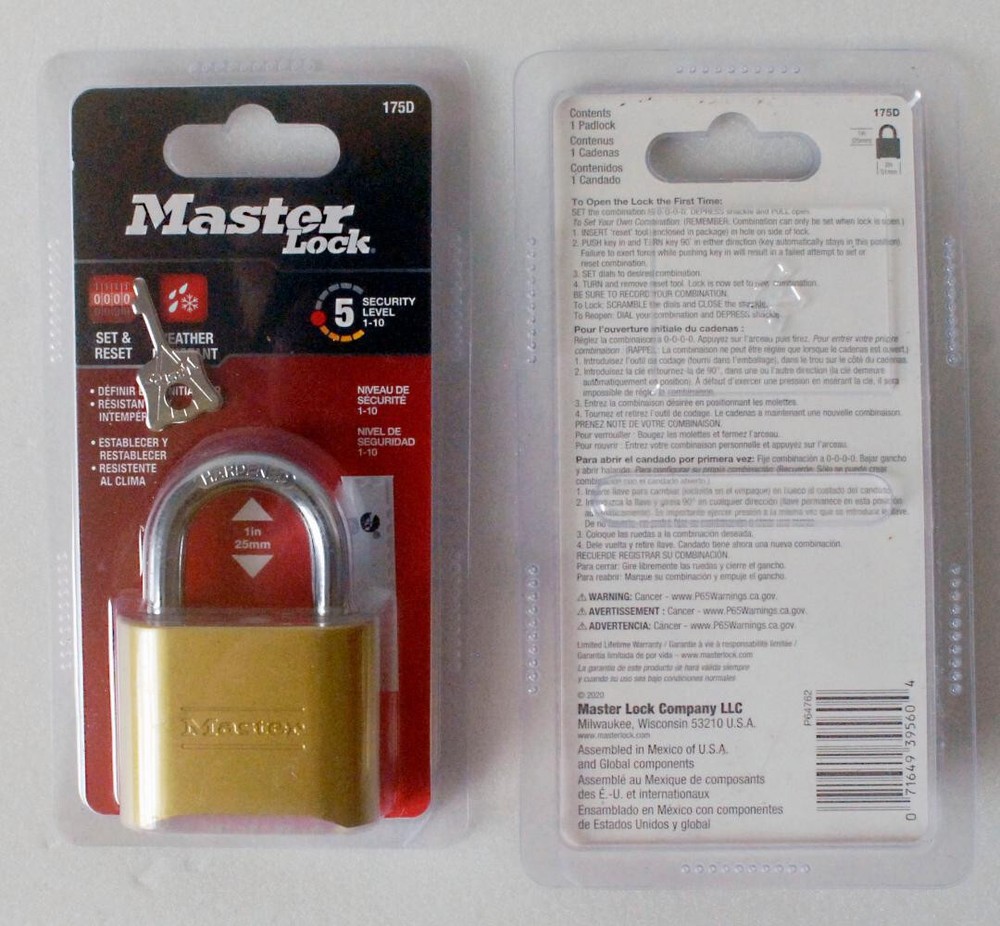 2 MASTER LOCKS 175D unopened new unused combination padlock
