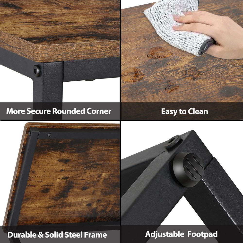 C Shaped Side Table End Table for Sofa Bed and Couch w/ Metal Frame Rectangular