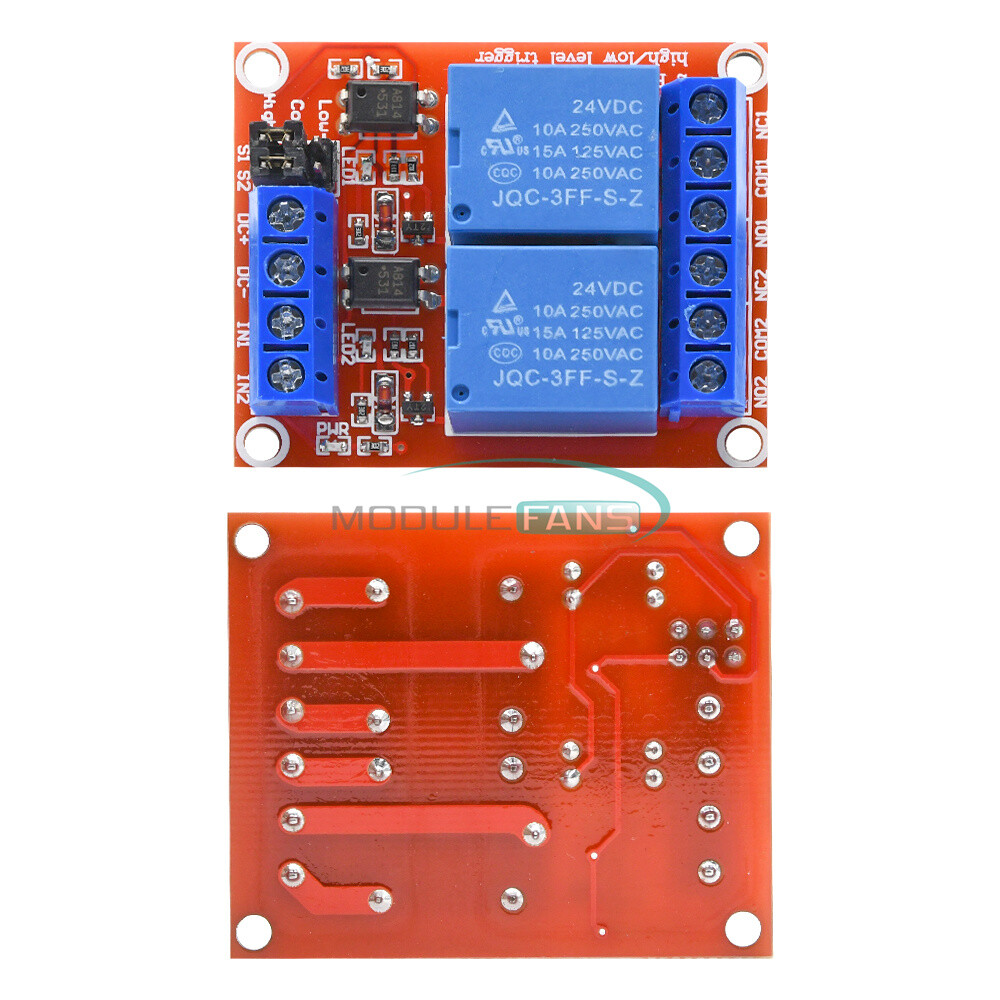 24V 2-way Relay Module With Isolation Optocoupler high / low Level Trigger