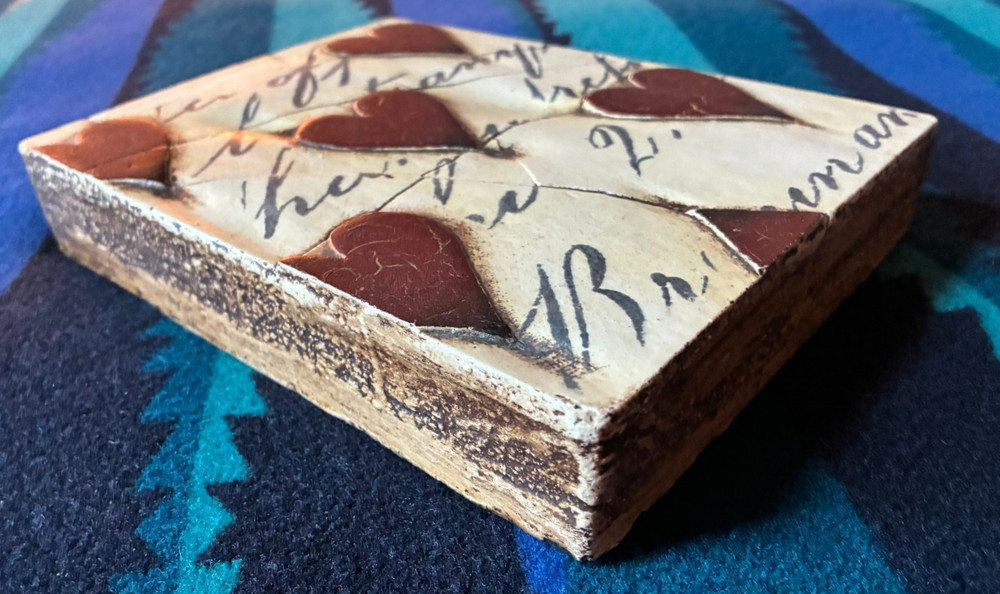 Rare Sid Dickens Memory Block tile PQ-01 "Red hearts with script" 1995 retired