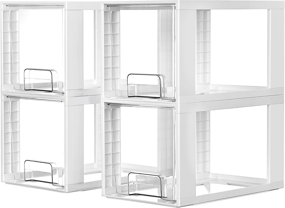Vtopmart 4 Pack Large Stackable Storage Drawers,Easily Assemble Acrylic Bathroom