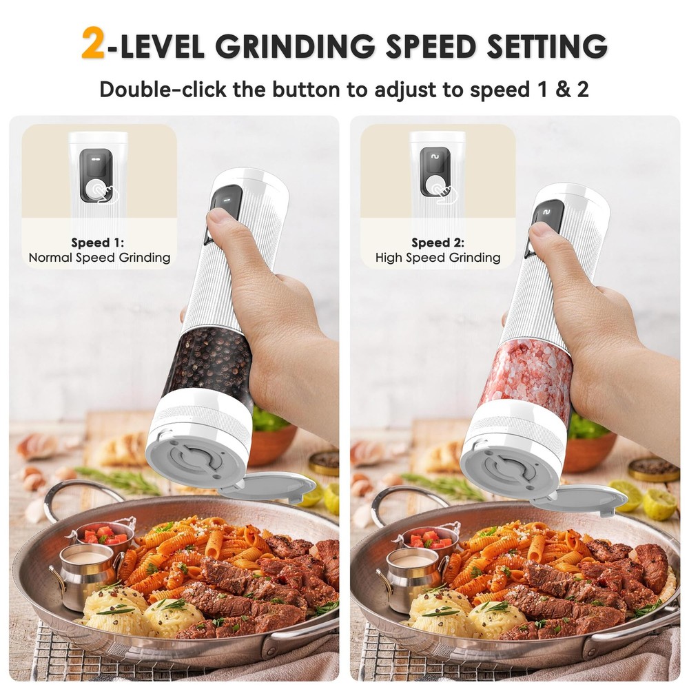 Salt and Pepper Grinder Set, Upgrade 2-Speed Setting, External 5 Adjustable C...