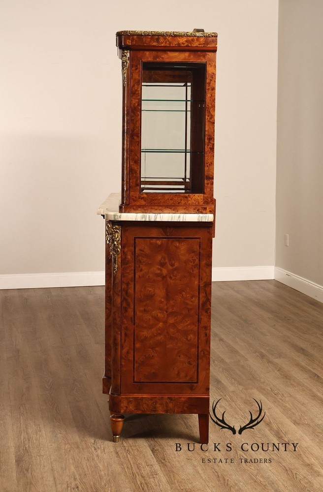 Walnut Marble Top Sideboard With Display Cabinets
